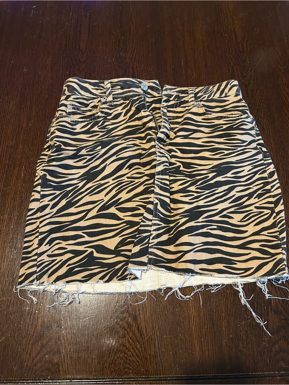 Denim&Co Tiger Print Mini Denim Skirt